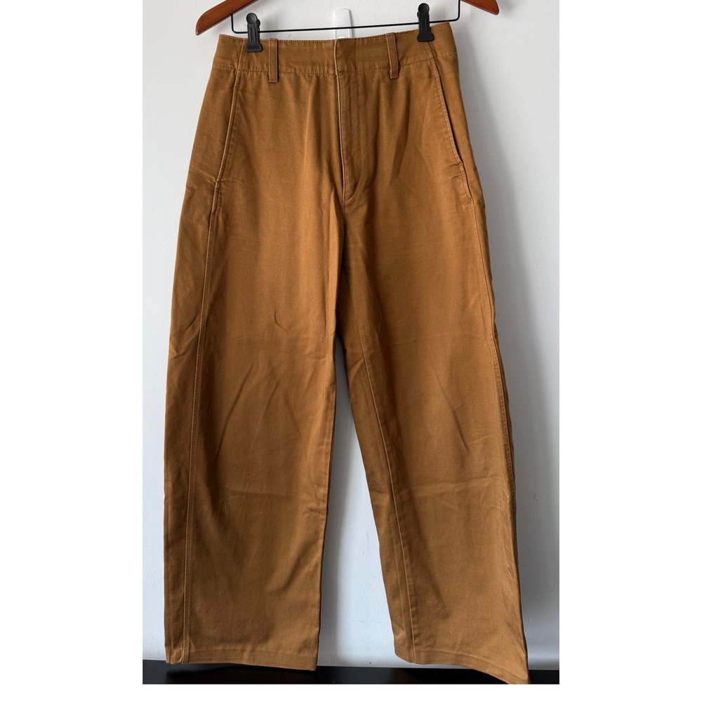 Uniqlo Barrel Leg High Waisted Canvas Trousers Tobacco Brown Workwear Pants